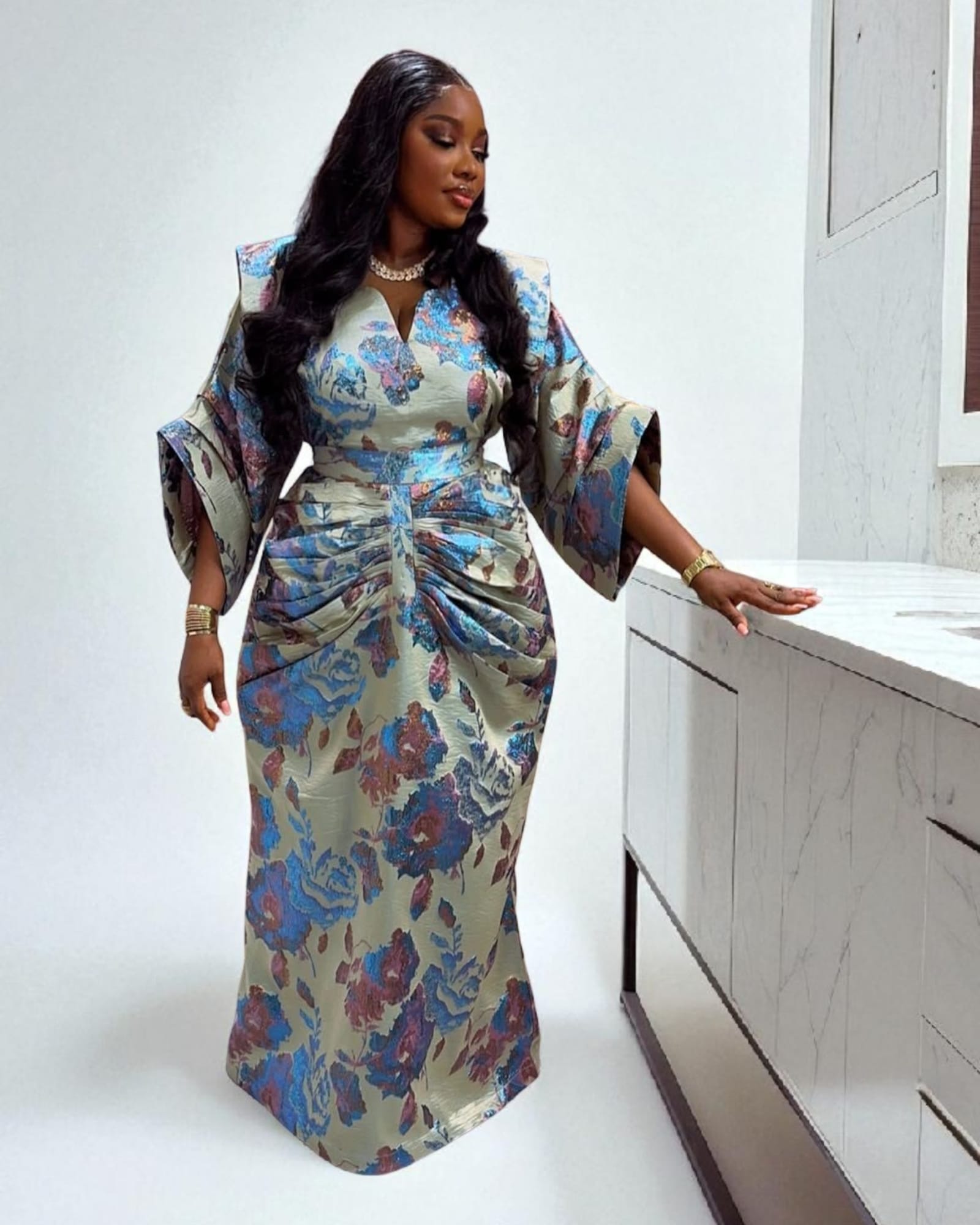 Luxury Brocade Dress with Snatched waist