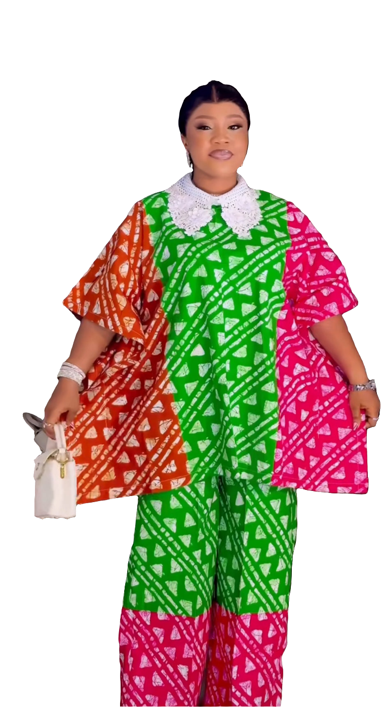 Ankara 2 Piece Top and Trousers with Lace Collar
